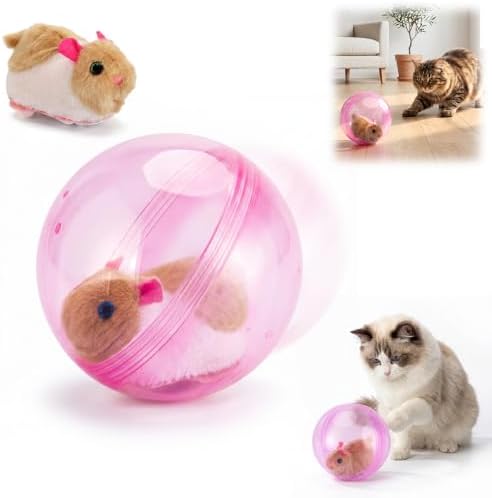 Self-Rolling Cat Toy Ball, Electric Hamster Running Rolling Ball with Auto Obstacle Avoidance, Automatic Moving Smart Cat Toys, Interactive Cat Toys for Indoor Cats & Dogs,Battery Model, Hamster Pink