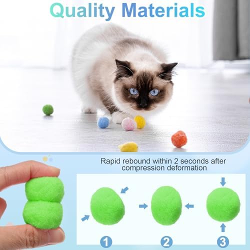 Cat Toy Pom Ball, Interactive Cat Ball Toys Fuzzy Pompoms (Plush, 1.2Inch, 30Pcs, Light Green) for Kittens Pet Enrichment Training Play Indoor