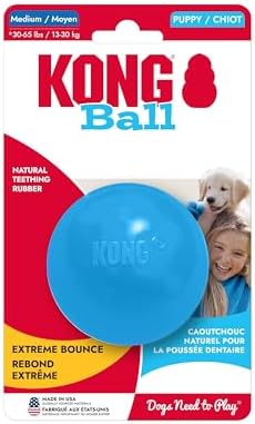 KONG Puppy Ball with Hole, Teething Toy, for Medium/Large Puppies, Blue