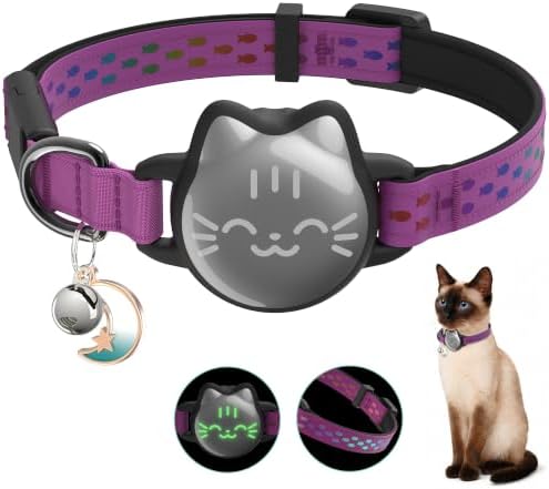AirTag Cat Collar, Reflective Breakaway Collar, Hidden Holder with Bell | Compatible with Apple AirTag 1st & 2nd Gen, Lightweight Water-Resistant Strap for Cats, AirTag Not Included