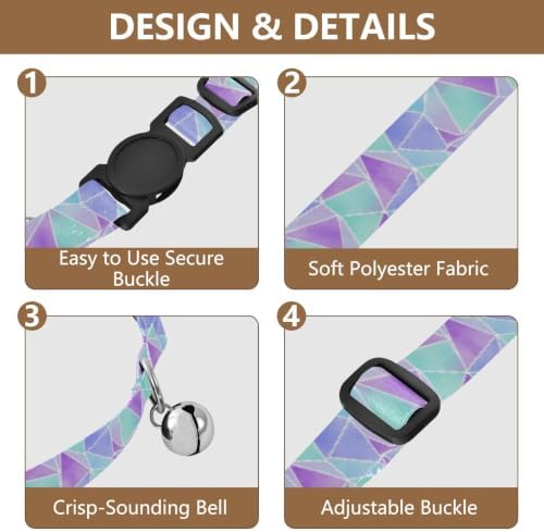 Geometric Triangular Watercolor Purple Adjustable Buckle Cats Collar 2 Pack Cat Neck Collar