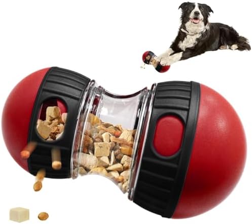 Interactive Dog Treat Dispensing Toy, Adjustable Puzzle Feeder Ball for Slow Feeding & Mental Stimulation, Rolling Enrichment Toy to Keep Dogs Busy Indoors (Red)