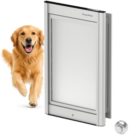 Automatic Dog Door for Door, Smart Dog Door with Collar Sensor, L | aluminum built, collar-activated, scheduled access, pet-only access, adjustable sensing range, anti-pinch, large, silver