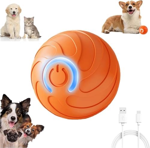 Shaky Ball Toy for Dogs, Vibrating Dog Ball, USB Rechargeable, Interactive, Automatic Moving, Bouncing, Perfect for Small, Medium, Large Dogs (1, Orange)