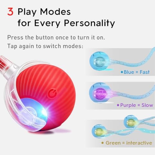 Interactive Cat Toy Ball - Speedy Motion Activated Rolling Toy for Indoor Cats, Smart Automatic Moving Stimulation to Keep Them Busy, Fun Cat Toys for Bored Adult Cats & Dogs（Red）