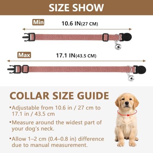 Rose Gold Kitten Collar 2 Pack Collars for Puppies Adjustable 10.6 to 17.1 Inches