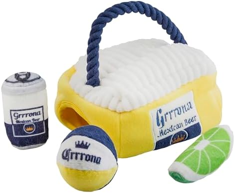 Haute Diggity Dog Grrrona Cooler Puzzle with 3 Plush Squeaky Dog Toys Set