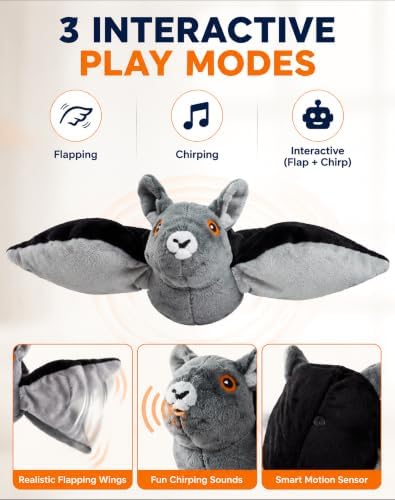Flying Bat Dog Toy, Realistic Flying Interactive Pet Toy with Pet Hair Removal Gloves, Detachable Bat Shape Toy for Dogs Outdoor Play Training