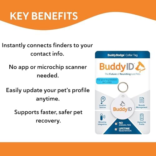 BuddyID BuddyBadge QR Pet ID Tag for Dogs & Cat, Lifetime Registration, 1ct