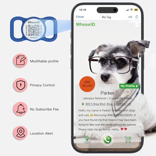 QR Code Dog Tag with NFC, Personalized Pet ID Tag, Silicone Dog ID Tag, Modifiable Pet Online Profile, Multiple Emergency Contact, Scan QR Code Send GPS Location Email (Regular, Navy Blue)