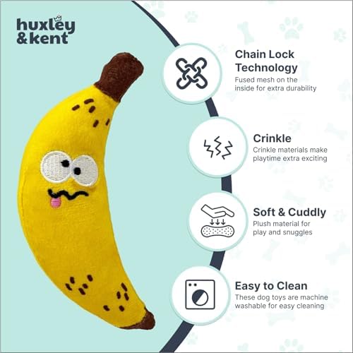 Huxley & Kent Power Plush Squeaky Dog Toy, Bruiser Banana, Small