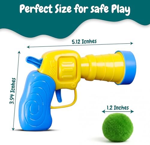 50 Count 1.2 Inches Pom Pom Balls with Cat Ball Launcher, Interactive Cat Toy for Indoor Kittens, 25 Pcs Sparkle and 25 Pcs Simple Pompoms are Included for Exercise, Training & Boredom Relief