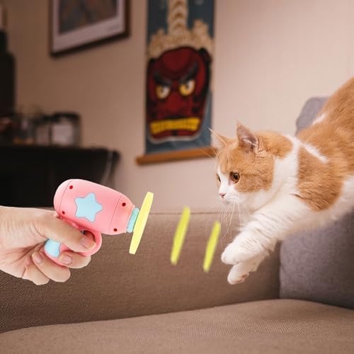 Andiker 16 PCS Cat Fetch Toy Refills, Colorful Interactive Kitten Toy with Plastic Flying Propellers for Cat Enrichment, Flying Saucer Toy for Cats for Training and Chasing (16 pcs)