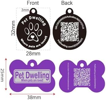 Pet Dwelling Aluminum QR Pet ID Tag – Smart Dog & Cat Tags with Free Personalized Online Profile, Instant Scan Alerts & AI-Powered Insights (Round Black)