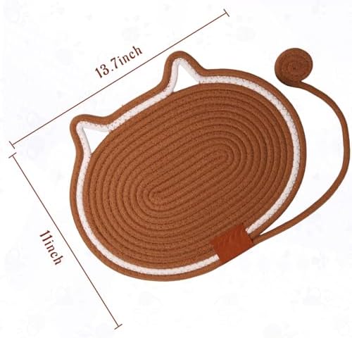 Cat Scratcher Mat Natural Cotton Rope Oval Horizontal Floor Cat Scratch Bed Pad with Ball Toy Protector for Furniture Floor Wall (Brown, 2 PC)