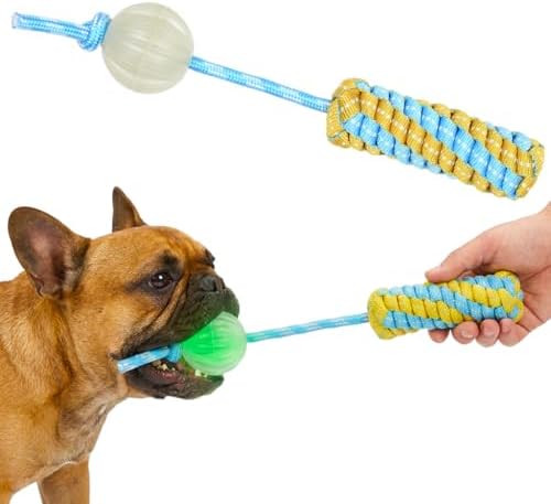 Knot Rope Dog Chew Toys, Glow in the Dark Dog Tug Toy with queaky Ball