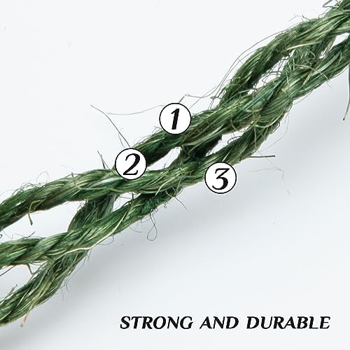 Green Sisal Rope 1/4 Inch by 98-Feet for Cat Scratching Post Tree Tower Replacement Repair and Replace, DIY Hemp Twine Rope for Kittens Shelves Furniture Window Bed Perch House Climbing, 6mm by 30m