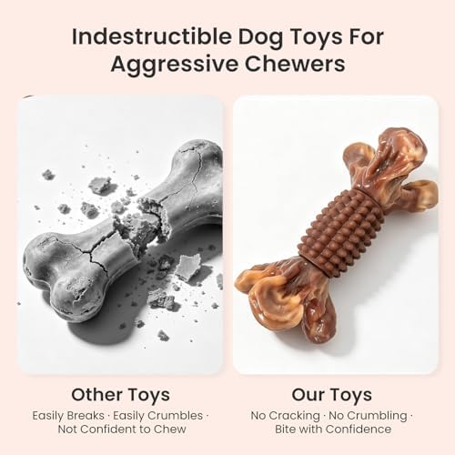 BoYoYo Indestructible Dog Chew Toys for Aggressive Chewers, Tough Dog Toys for Large & Medium Dogs, Dog Chew Bones Long Lasting to Keep Them Busy, Durable Bacon Flavored Toy, Brown