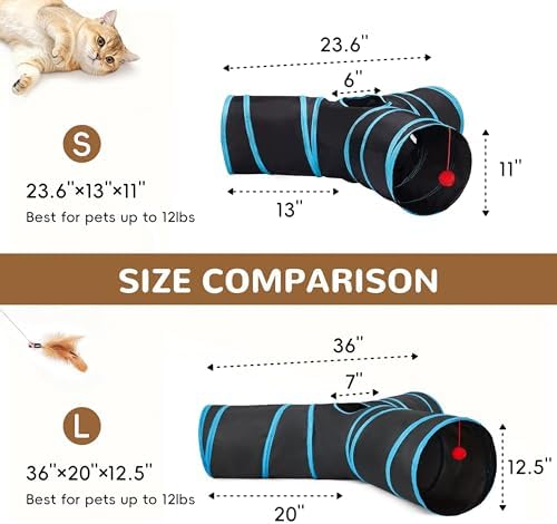 Tempcore Cat Tunnel, 3-Way Collapsible Toy, Large Size Black & Blue