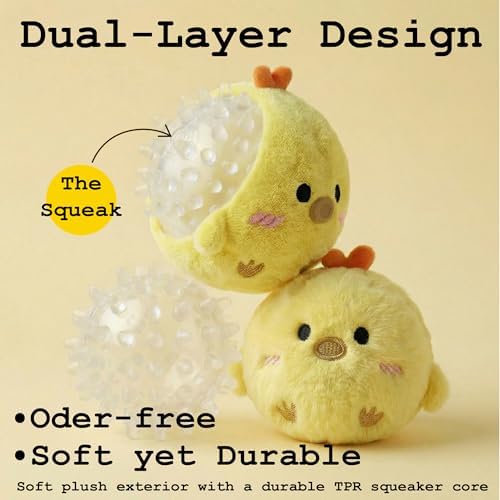 Mini Fluffy Squeaky Pet Ball for Small Dogs and Cats, 2-Inch Soft Plush Indoor Toy Ball, Gentle Interactive Play, 1 Pack Chick