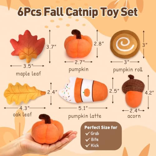 Plush Fall Catnip Toys for Indoor Cats 6 Pack, Pumpkin Shape