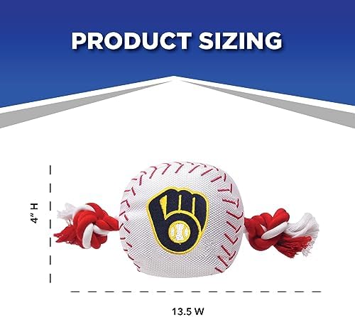 Pets First MLB Milwaukee Brewers Baseball Rope Toy for Dogs & Cats. Tough Nylon, Sporty Baseball Design, Heavy-Duty Ropes with Inner Squeaker