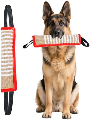 Clysoru Squeaky Tug Toy for Dogs Jute with 2 Strong Handles Lasting Training Equipment Puppy to Large Dog Interactive Toys of War Pull Indestructible Rope Pet Crinkle Teething