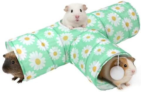 Rypet Guinea Pig Tunnel Hideout 3-Way Collapsible Small Pet Tubes, Daisy