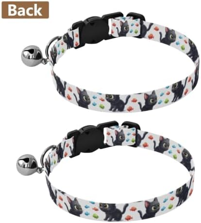 Black Cartoon Cats Collar for, 2 Pack Dog Bell Collar