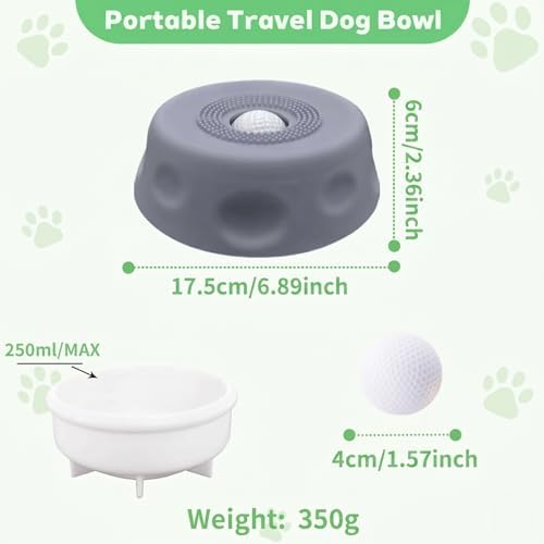 Slow Feeder Dog Bowl with Roll Ball, Slow Down pet Eating,Puzzle Toys, Gray