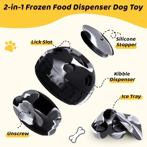 IFOYO Frozen Treat Dog Toy Ball for Small to Medium Dogs Silicone Enrichment Dog Toys to Keep Them Busy Reduce Anxiety Puzzle Treat Dispensing Dog Toy for Slow Food Training (Camouflage Black)