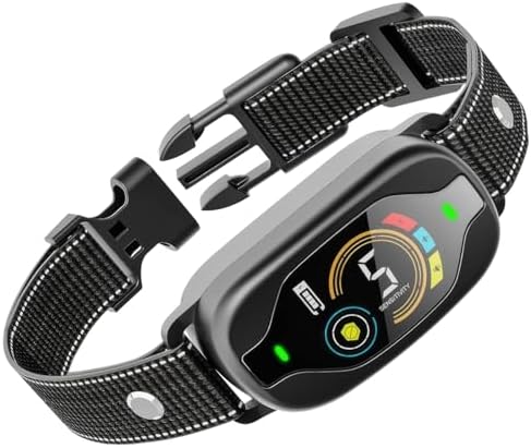 Smart Bark Collar for Dogs, Rechargeable, Color Display, Reflective Nylon Strap, Waterproof, 5 Sensitivity Levels, Black