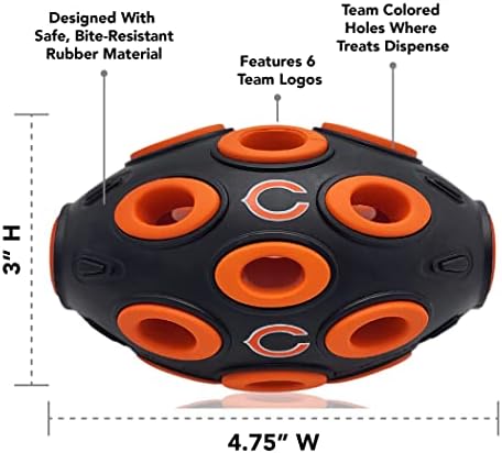 First NFL Chicago Bears Football Treat Dispensing Toy for Dogs and Cats, Interactive Fun, Natural Rubber