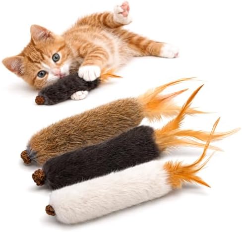 Agape Rabbit Fur Cat Toys with Catnip & Silvervine Gall Fruit, Chew Toys