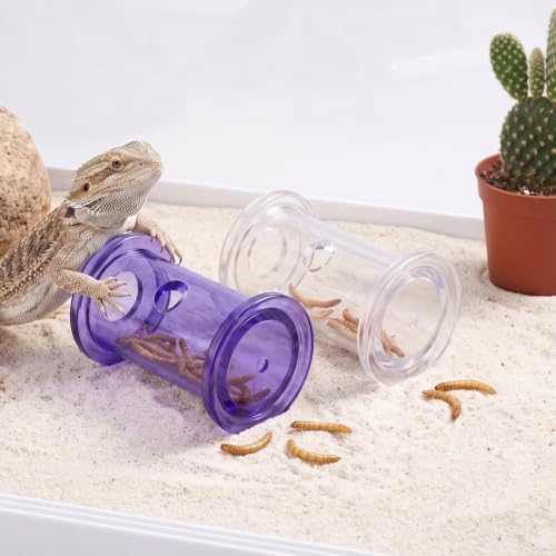 2 Pack Bearded Dragon Toys and 2 Pcs Tweezers, Bearded Dragon Accessories Transparent Plastic Feeder Toy Lizard Rolling Interactive Feeding Toys Reptile Feeding Accessories for Gecko Lizard