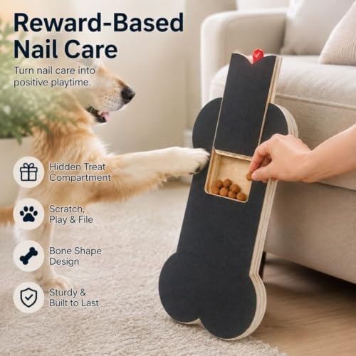 Nail Scratch Board with Treat Box, Bone Shape Scratch Pad for Dogs，2PC