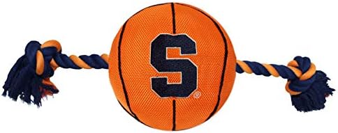 Pets First NCAA Syracuse Orange Basketball Rope Toy for Dogs & Cats. Tough Nylon, Sporty Basketball Design, Heavy-Duty Ropes with Inner Squeaker