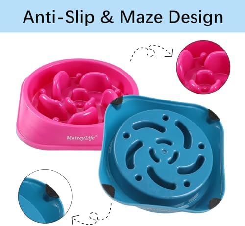 MateeyLife 2-Pack Slow Feeder Dog Bowls, 2 Cups, Dog Puzzle Feeder Bowl