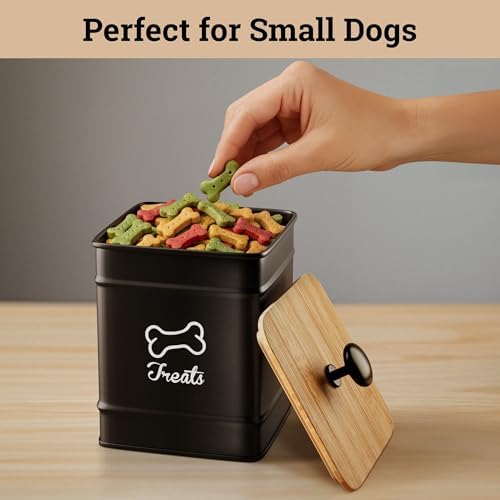 Dog Treat Container with Airtight Bamboo Lid, 5"W x 7"H, 7 Cup Capacity