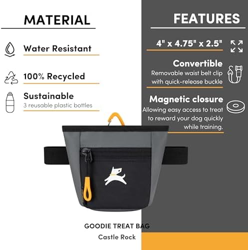 OllyDog, Goodie Treat Bag, Dog Treat Training Pouch | Magnetic Closure | 3 Ways to Wear | Hands-Free Waist Belt | Water-Resistant Recycled Vegan Fabric (Castle Rock)