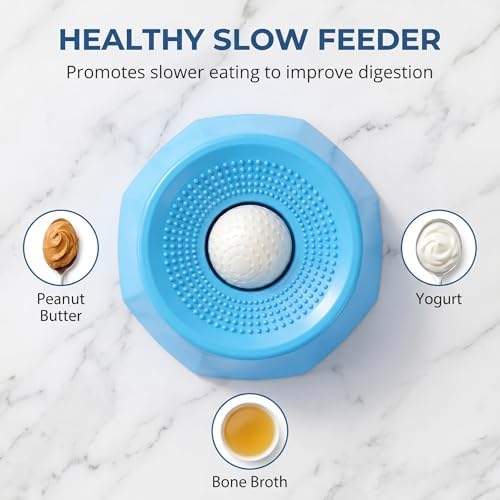 Dog Lick Ball Slow Feeder, Rolling Sphere Interactive Pet Toy with Suction Cups, Calming Slow Feeding Bowl for Liquid Treats & Peanut Butter, Anxiety Relief Licking Toy for Dogs & Cats（Blue