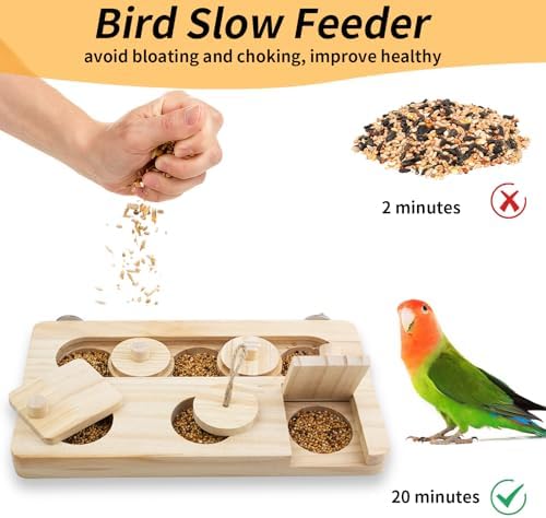 FlidRunest Wooden Bird Foraging Toys, Interactive Bird Foraging Toys Puzzle for Cage, Parakeet Training Intelligence Enrichment Toys, Parrot Cage Slow Feeder for Parakeet, Cockatiel, Sun Conures