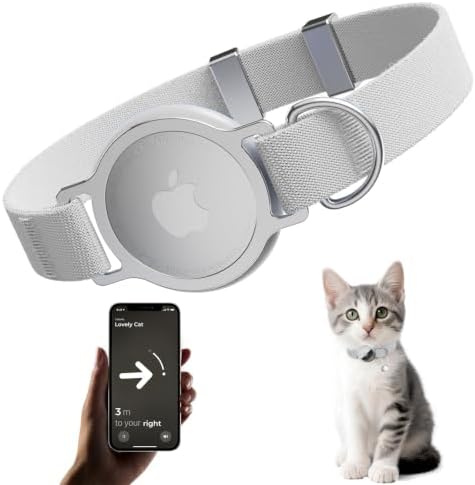 AirTag Cat Collar, Elastic Tracker Collar with Airtag Holder and Bell | Compatible with Apple Air Tag, Lightweight & Scratch Resistant, Adjustable Stepless GPS Pet Collar for Cats Kittens, Grey