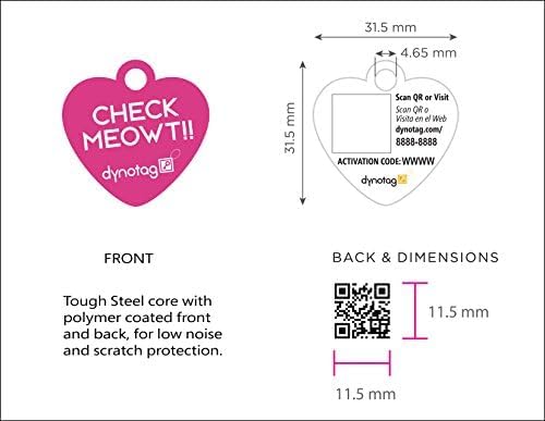 Dynotag® Web Enabled Super Pet ID Smart Tag with DynoIQ™ & Lifetime Recovery Service. Play Series: Deluxe Coated Steel - Heart (Check Meowt)
