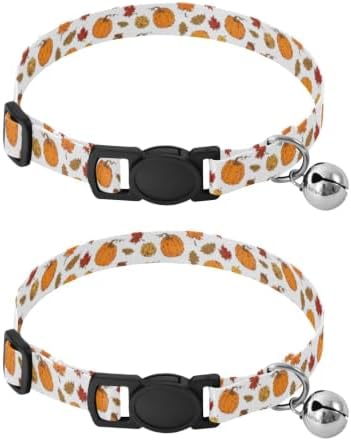 Pumpkin Sunflower Autumn White Collar for Cats, 2 Pack Kitten Collar with Bell