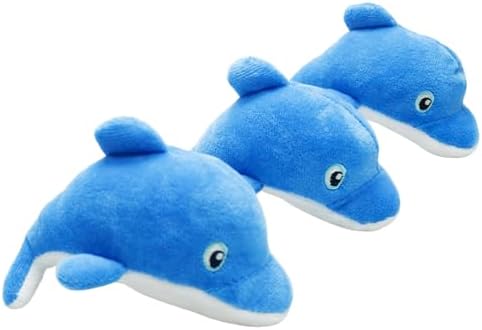 Dog Hide and Seek Toys Puppy Chew Squeaky Toys Plush Mushroom&Bamboo&Shell Hideout Stuffing with Squeakers Animals (3Pcs Squeaky Dolphin Blue)