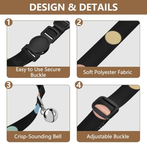 2 Pack Pet Collar Rainbow Color Polka Dots Kitten Bell Collar, Adjustable Length 10.6" to 17.1"