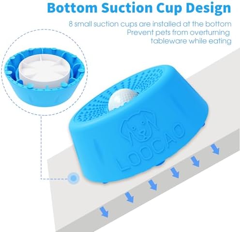 Slow Feeder Dog Bowls, with Interactive Lick Ball Non-Slip Dog Bowl to Slow Eating, for Yogurt, Peanut Butter, Bone Broth, Canned Dog Food & Liquid Supplements (Blue)