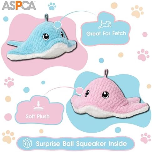 ASPCA 2 Pack Plush Dog Toy with Squeaker for Small & Medium Dogs, Soft Durable Stuffed Pet Toy for Fetch, Tug & Cuddle, Interactive, Lightweight, Engaging Play Toy for Dogs