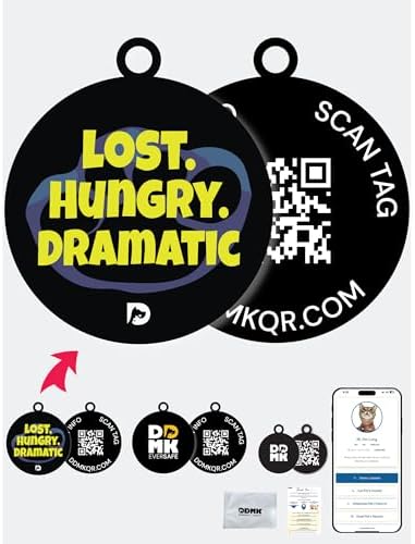 DDMK Smart Pet Tag Set | Includes 3 Tags | QR Code for Instant Alerts | Custom Pet Profiles | Durable & Waterproof | No Subscriptions or Fees |23-Lost Hungry Dramatic